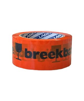Tape, PP hotmelt, 'BREEKBAAR', oranje / zwart, 48 mm x 66 m per rol, 36 rol per doos